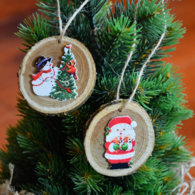 Vianočné drevené ozdoby - snehuliak, Mikuáš - sada 2ks